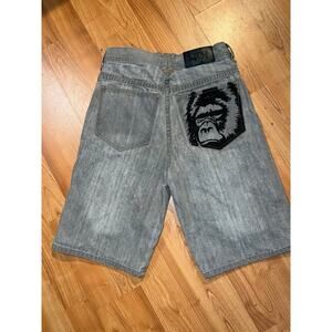 Vintage Youth G Unit Denim Jorts Gorilla Embroidery Gray Shorts Y2K Size 14